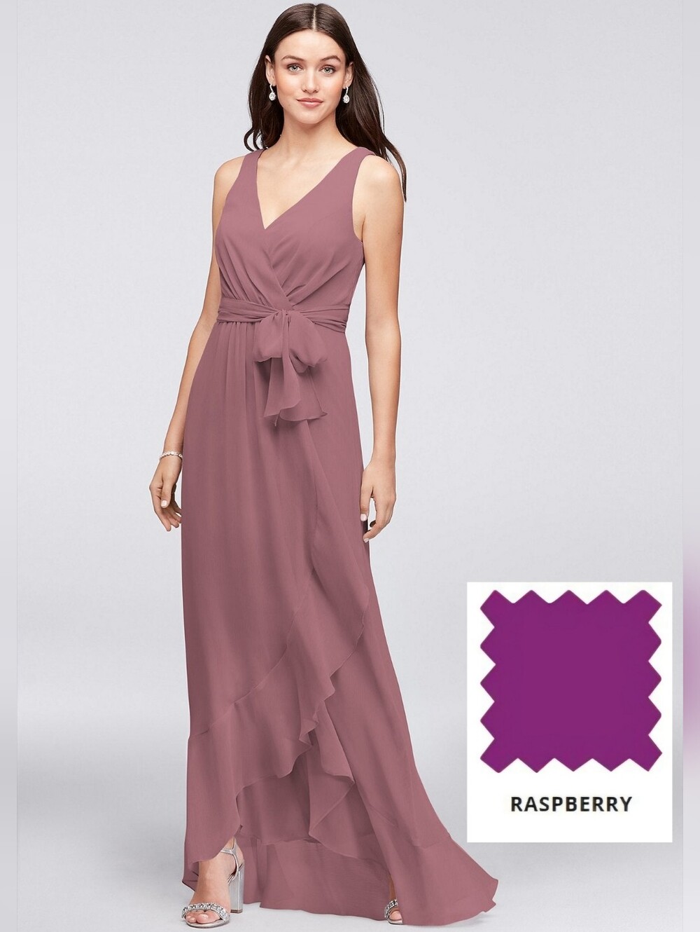 Flowy Purple (Raspberry) High-Low Wrap Dress with Self-Tie Waist
